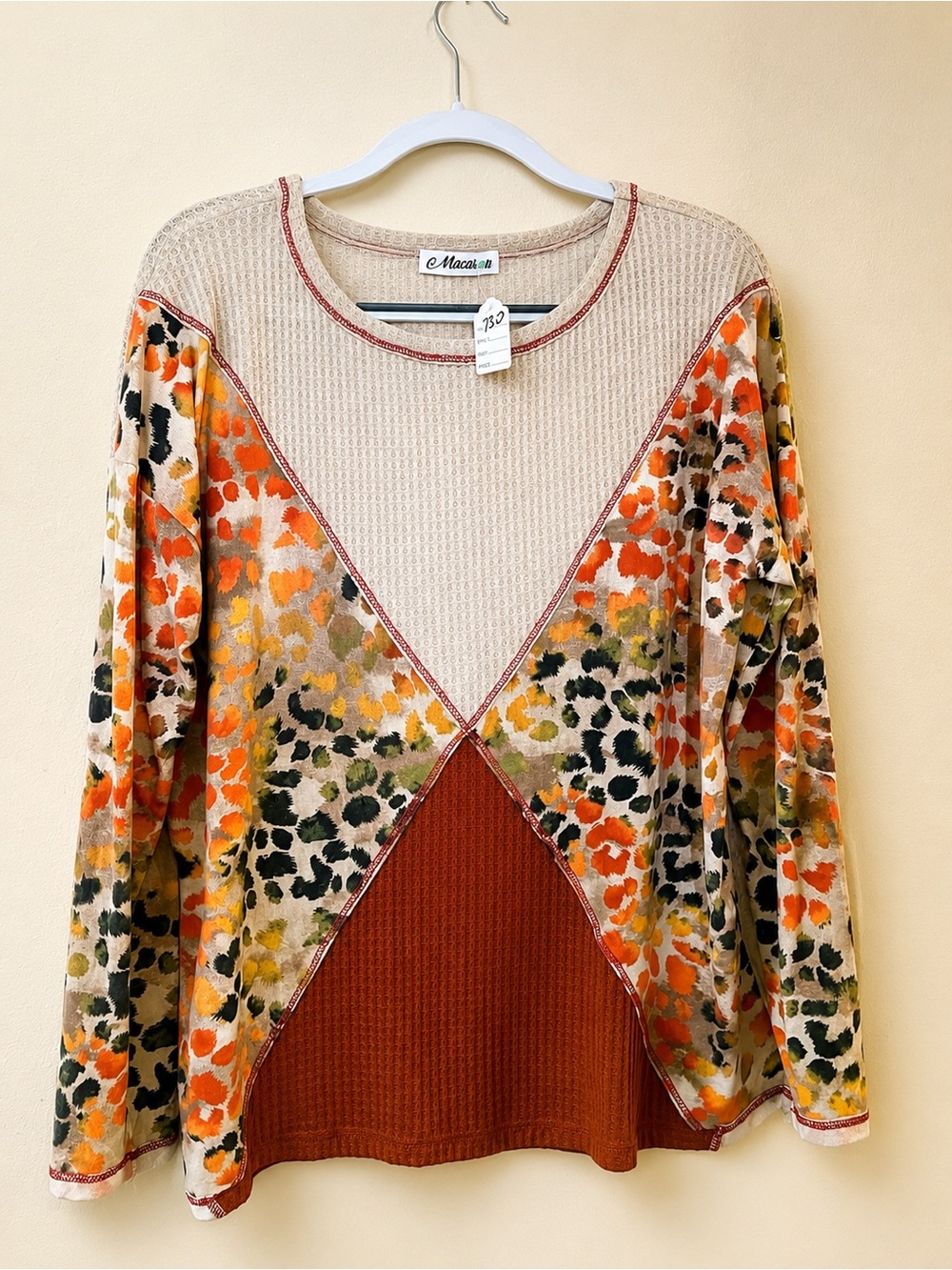 MACARON Beige and Rust Floral Patchwork Sweatshirt